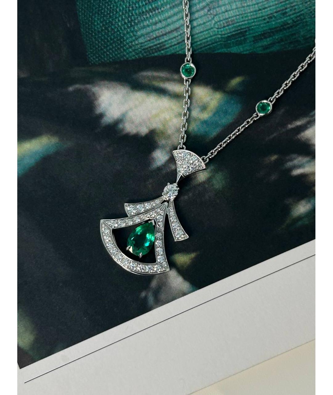 BVLGARI Зеленое колье из белого золота, фото 3