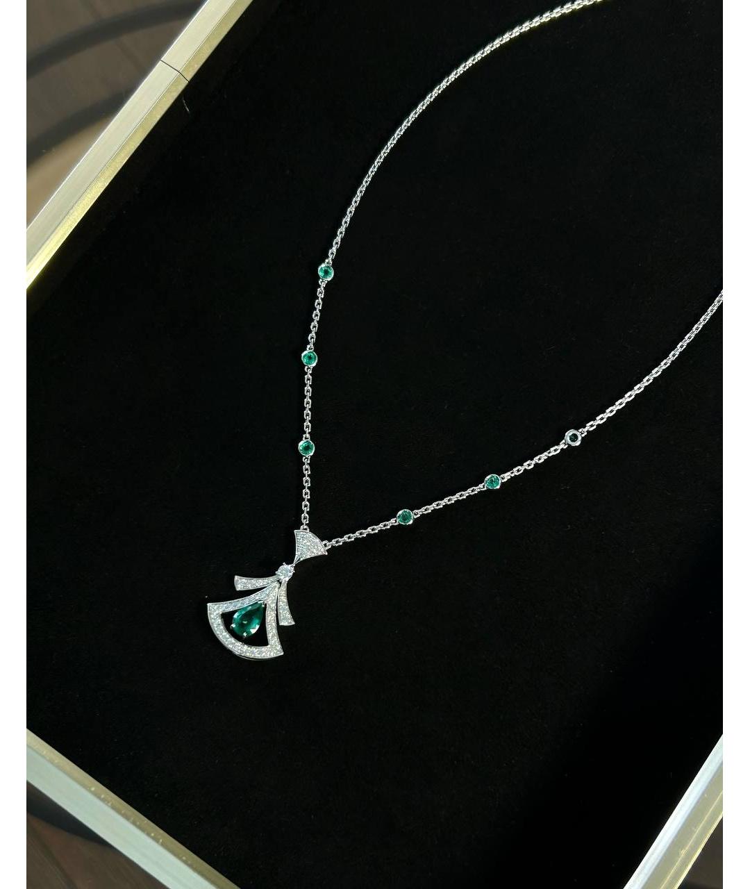 BVLGARI Зеленое колье из белого золота, фото 4