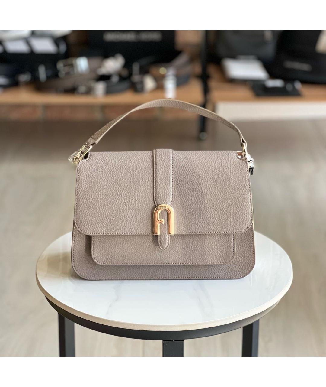 FURLA Бежевая кожаная сумка через плечо, фото 5