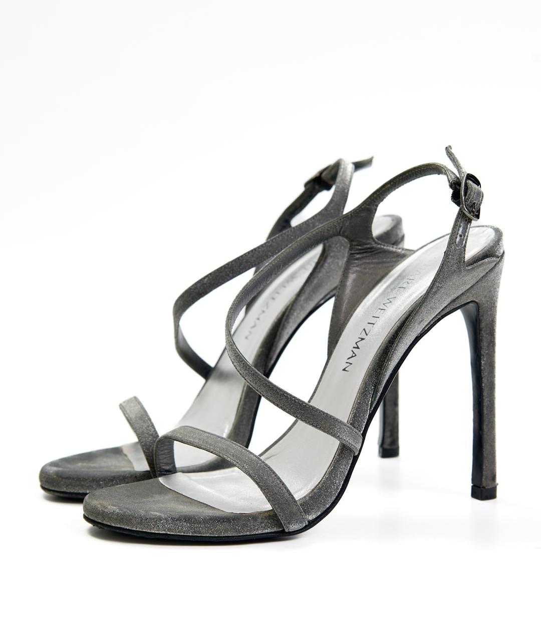 STUART WEITZMAN Серебряные кожаные босоножки, фото 3