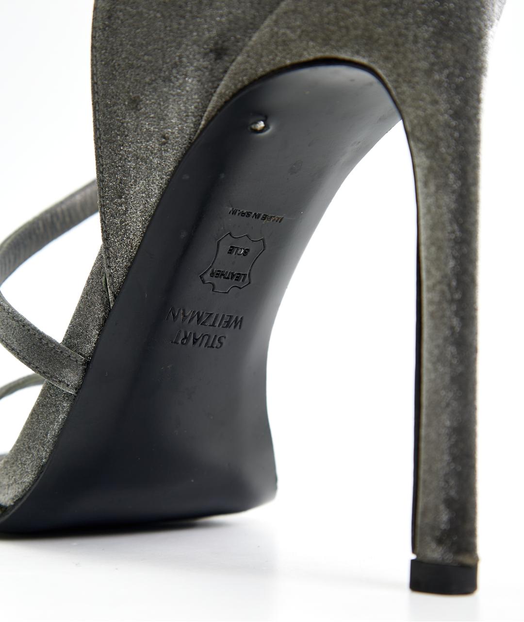 STUART WEITZMAN Серебряные кожаные босоножки, фото 5