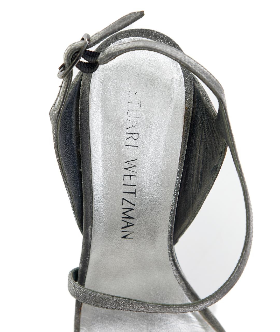 STUART WEITZMAN Серебряные кожаные босоножки, фото 2