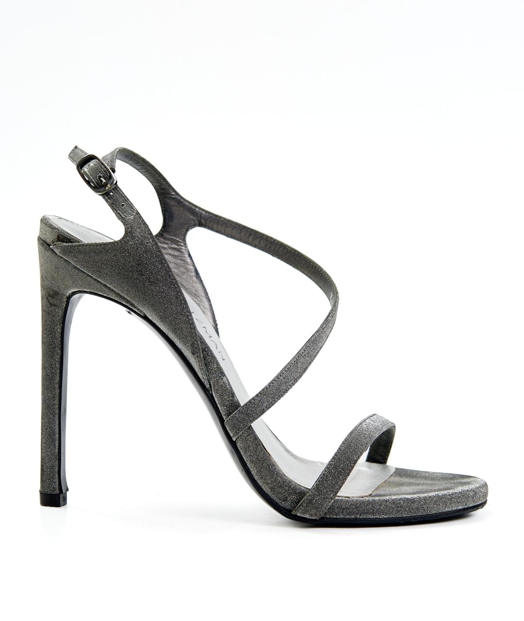 STUART WEITZMAN Серебряные кожаные босоножки, фото 1