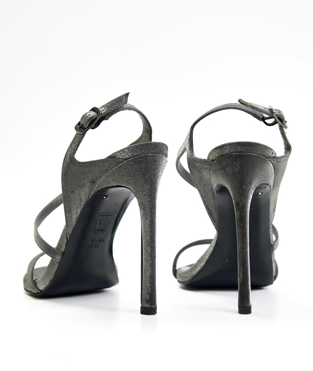 STUART WEITZMAN Серебряные кожаные босоножки, фото 4