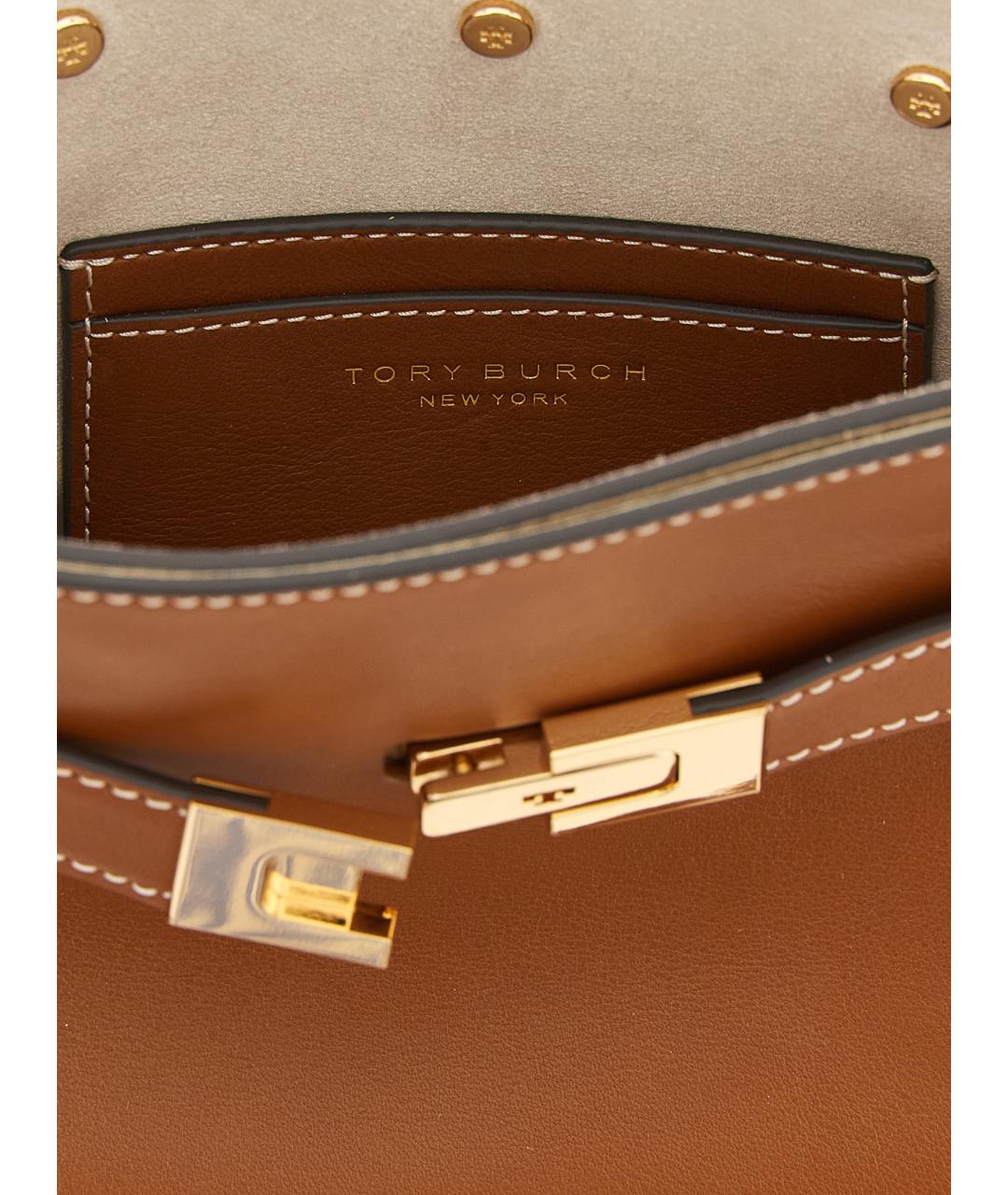 TORY BURCH Коричневая кожаная сумка с короткими ручками, фото 4