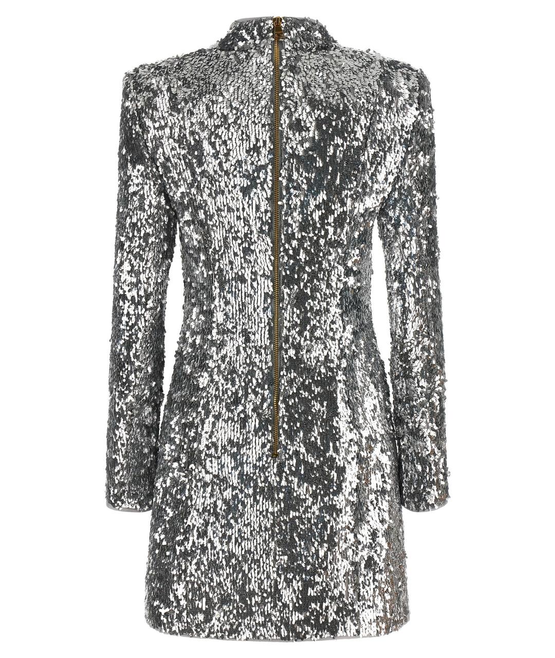 BALMAIN Серебряное полиэстеровое коктейльное платье, фото 2