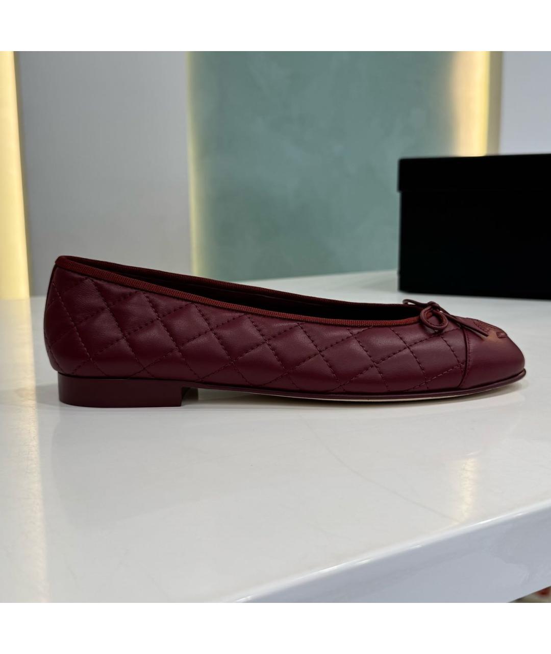 CHANEL Бордовые кожаные балетки, фото 7