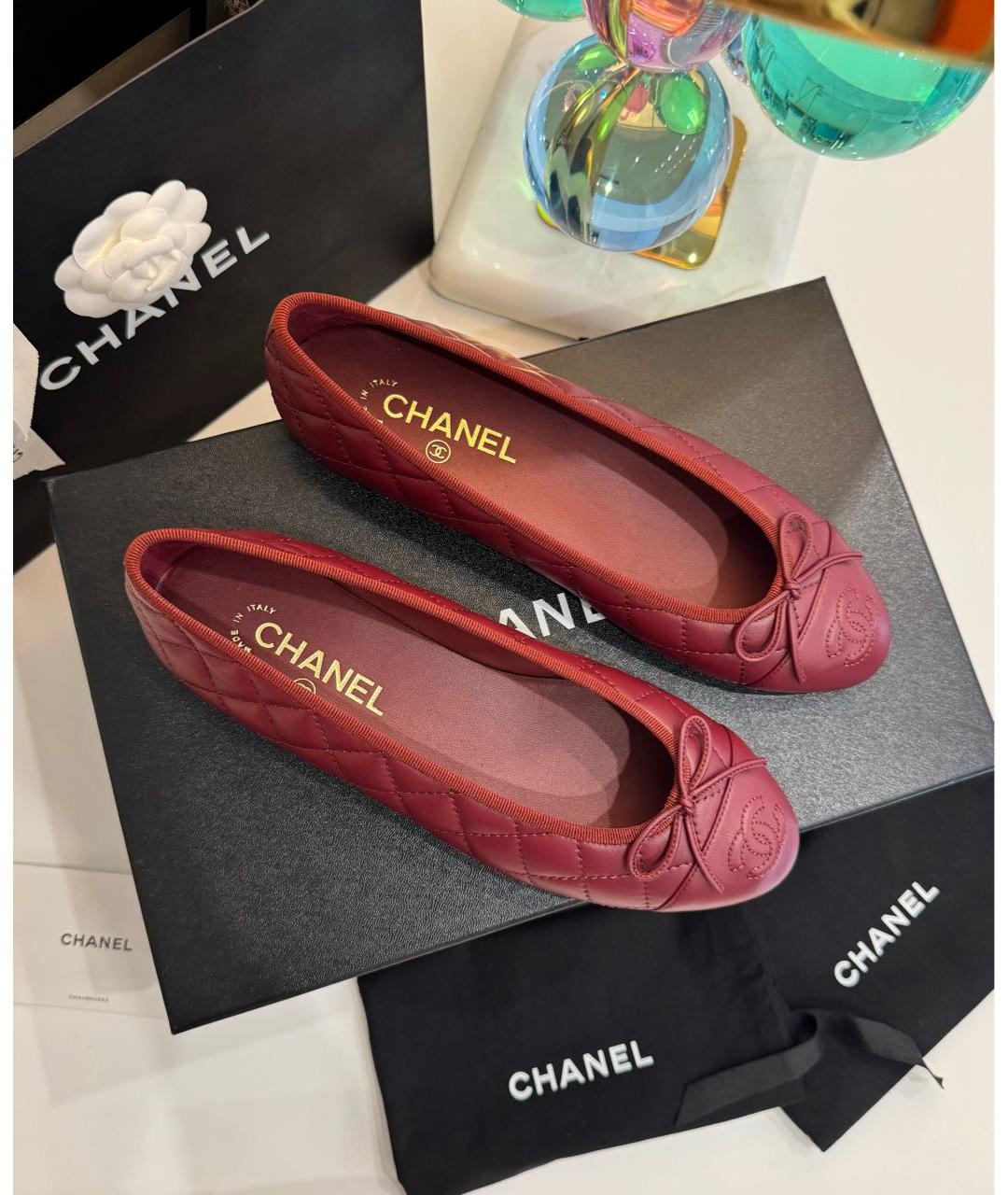 CHANEL Бордовые кожаные балетки, фото 6