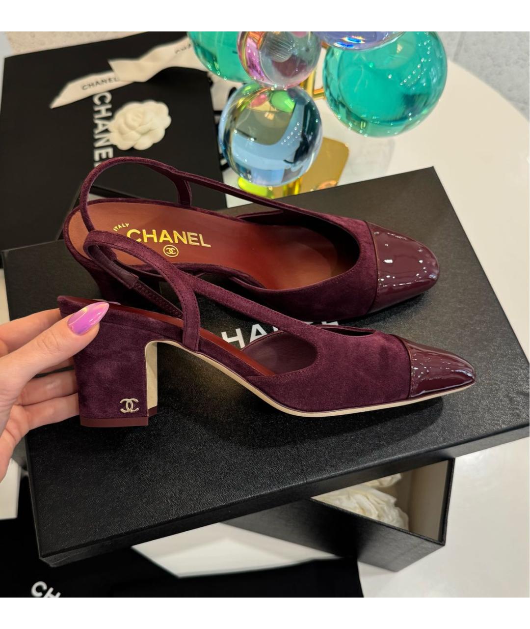 CHANEL Бордовые замшевые туфли, фото 6