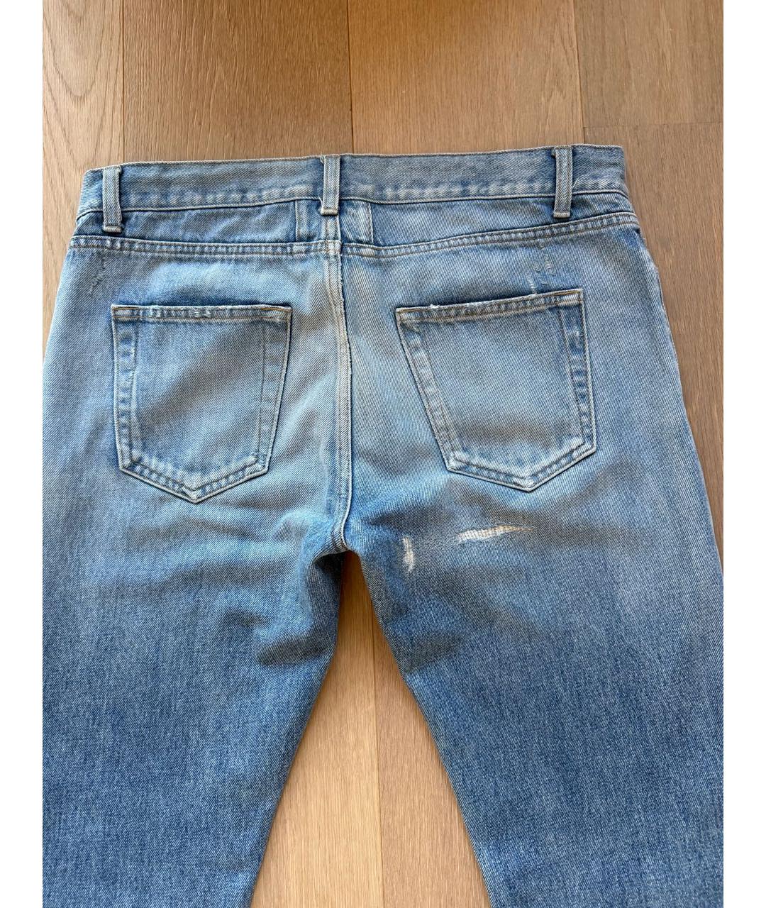 SAINT LAURENT Голубые хлопковые прямые джинсы, фото 4