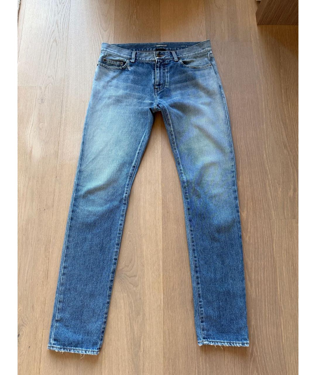 SAINT LAURENT Голубые хлопковые прямые джинсы, фото 8