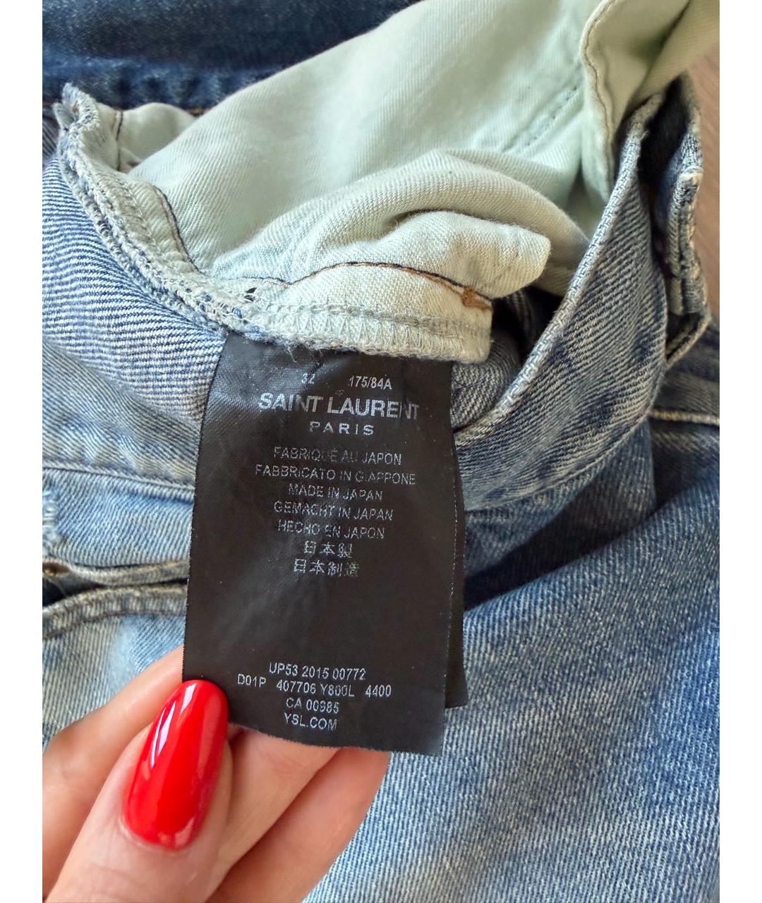 SAINT LAURENT Голубые хлопковые прямые джинсы, фото 5