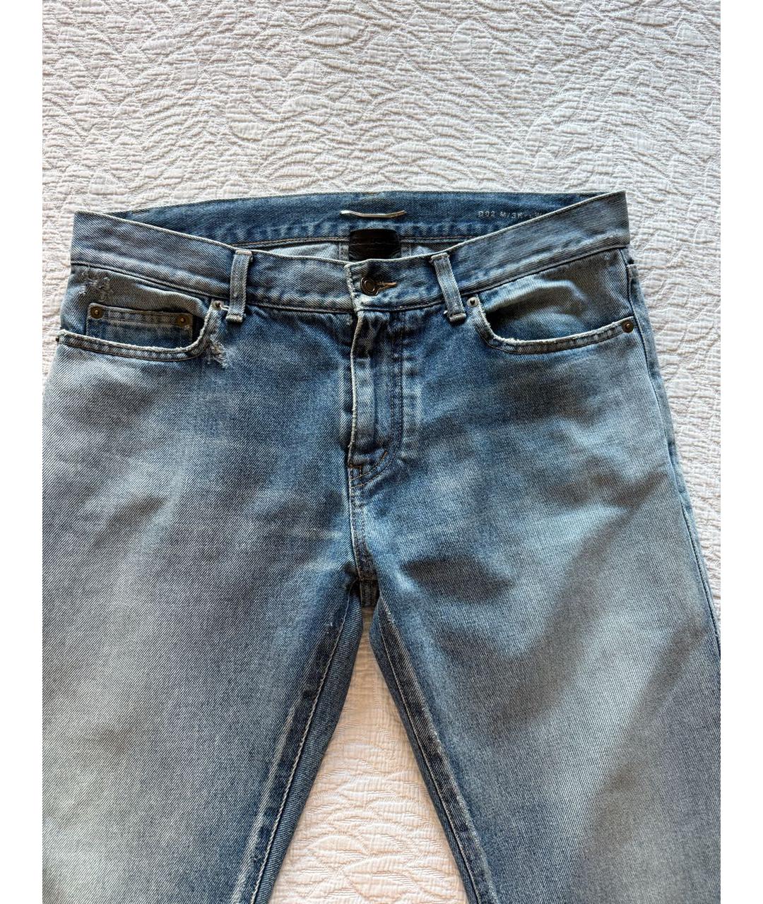 SAINT LAURENT Голубые хлопковые прямые джинсы, фото 3