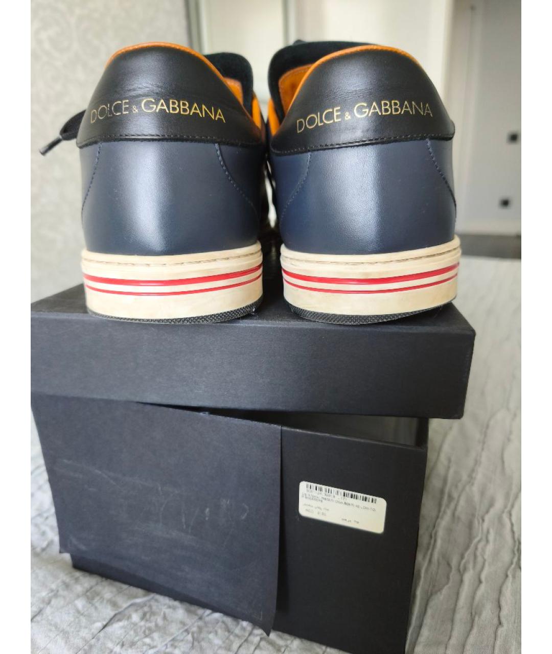 DOLCE&GABBANA Темно-синие кожаные низкие кроссовки / кеды, фото 5