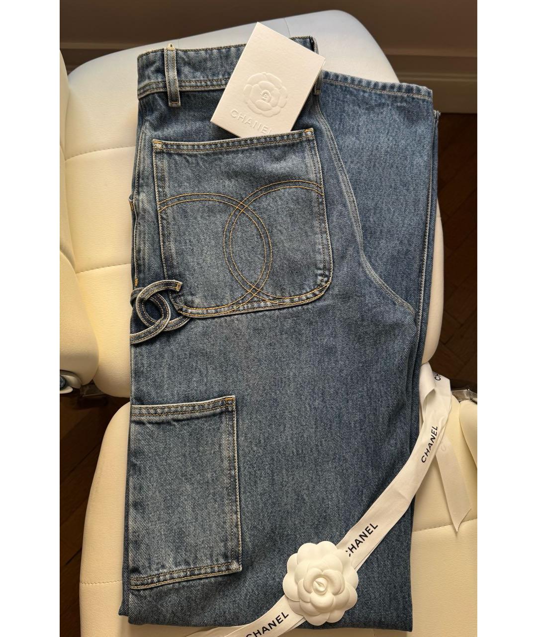 CHANEL Голубые хлопковые прямые джинсы, фото 3