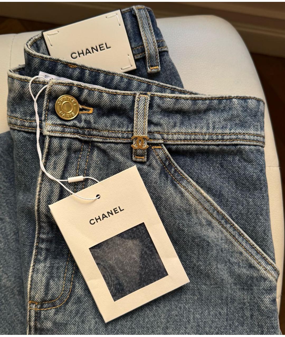 CHANEL Голубые хлопковые прямые джинсы, фото 4