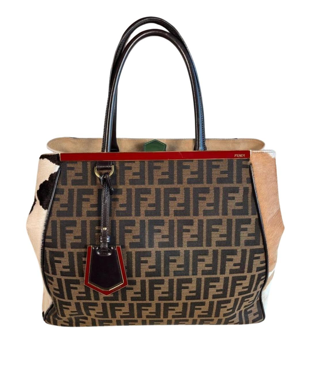 FENDI Коричневая тканевая сумка тоут, фото 1