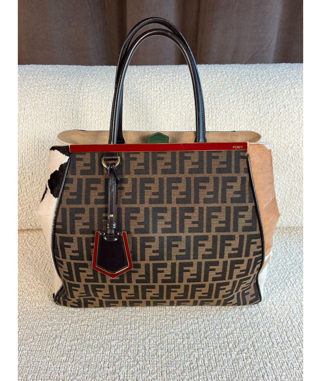 FENDI Коричневая тканевая сумка тоут, фото 9