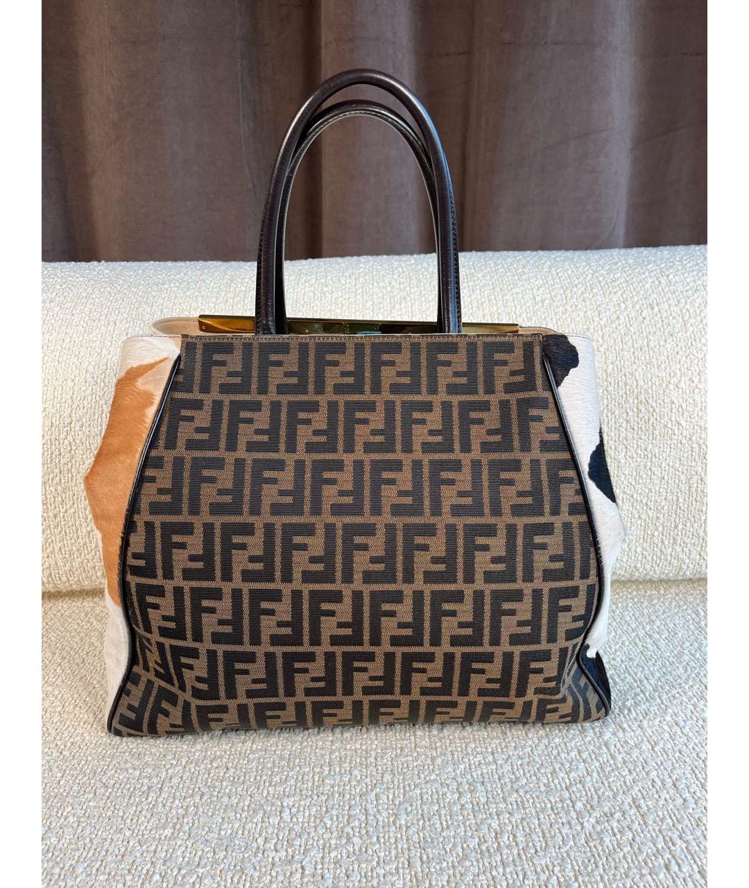 FENDI Коричневая тканевая сумка тоут, фото 3