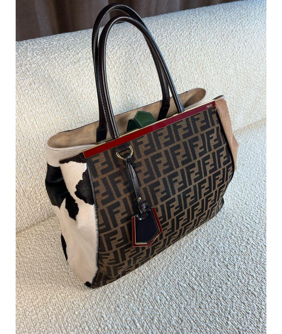 FENDI Коричневая тканевая сумка тоут, фото 2
