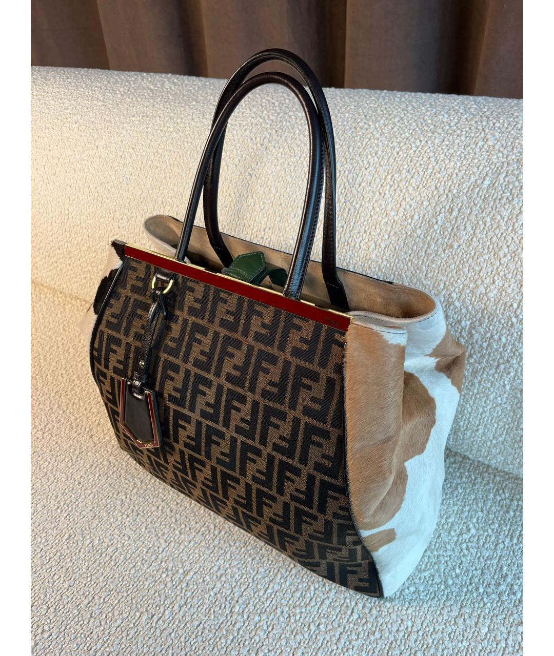 FENDI Коричневая тканевая сумка тоут, фото 5