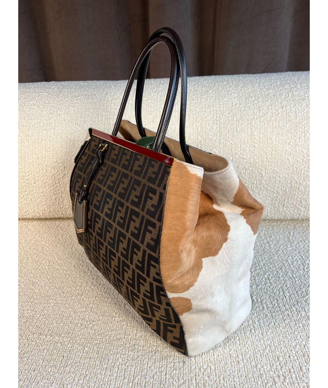 FENDI Коричневая тканевая сумка тоут, фото 8