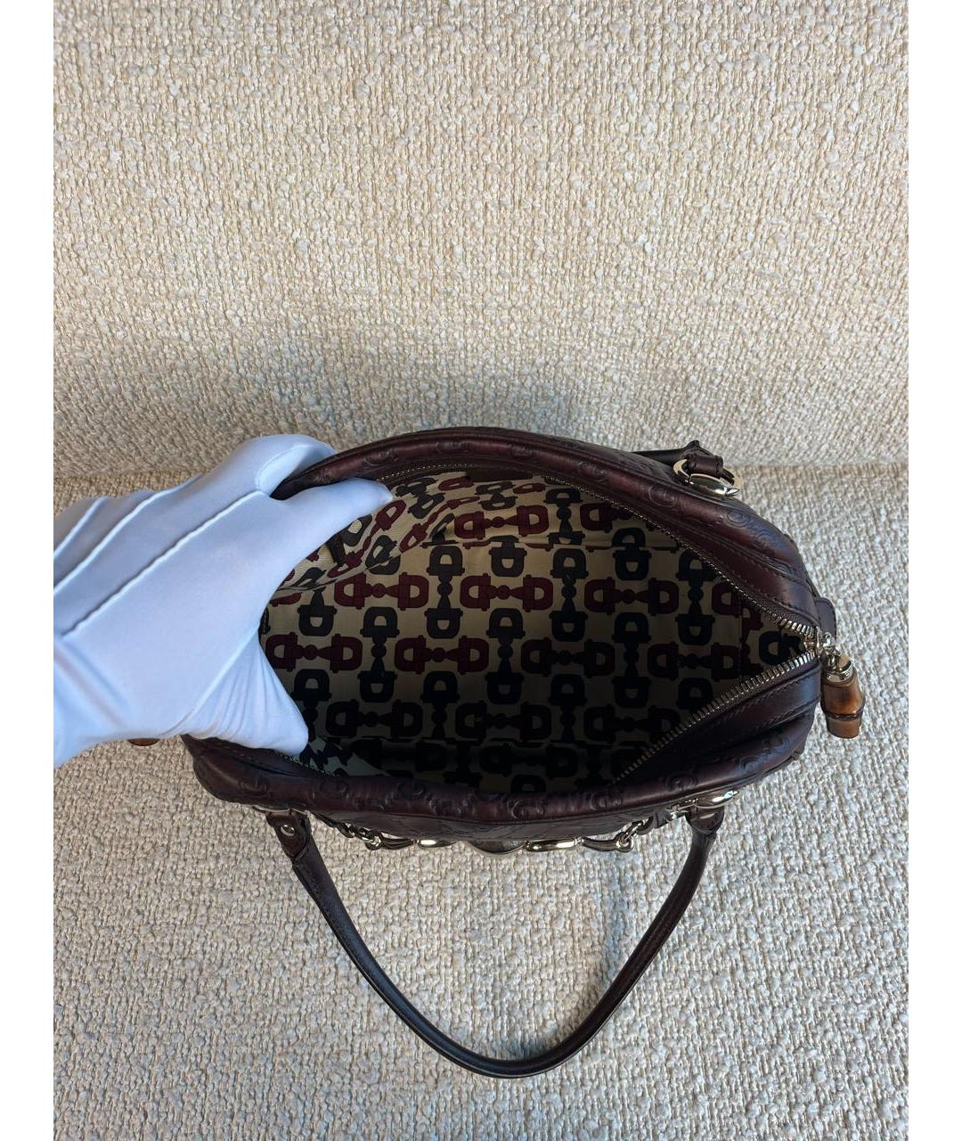 GUCCI Коричневая кожаная сумка с короткими ручками, фото 4