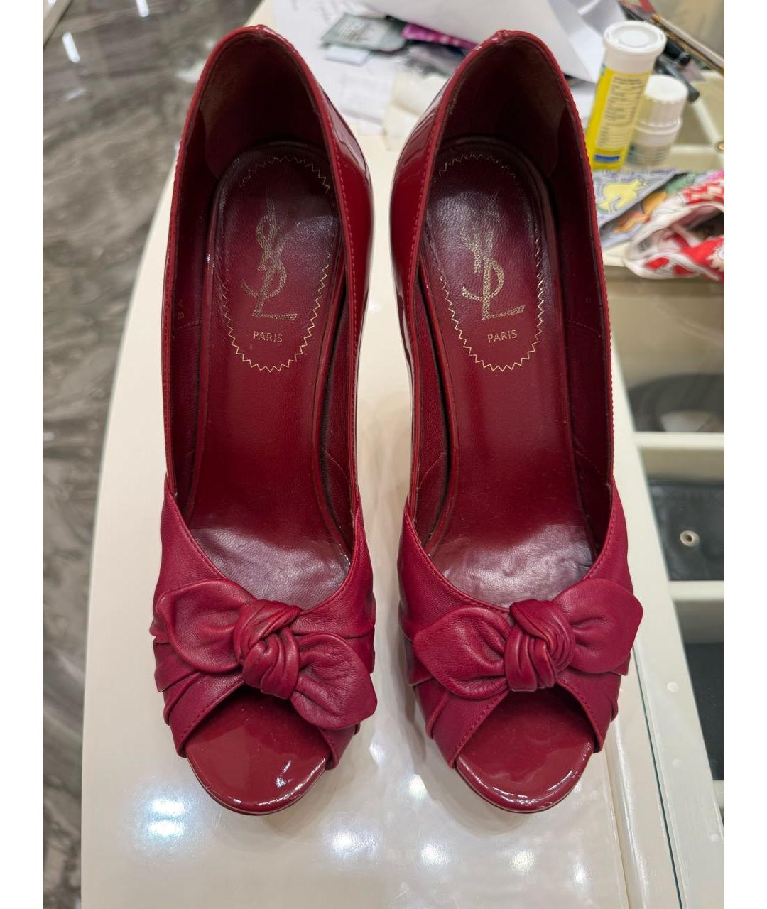 SAINT LAURENT Бордовые кожаные туфли, фото 3