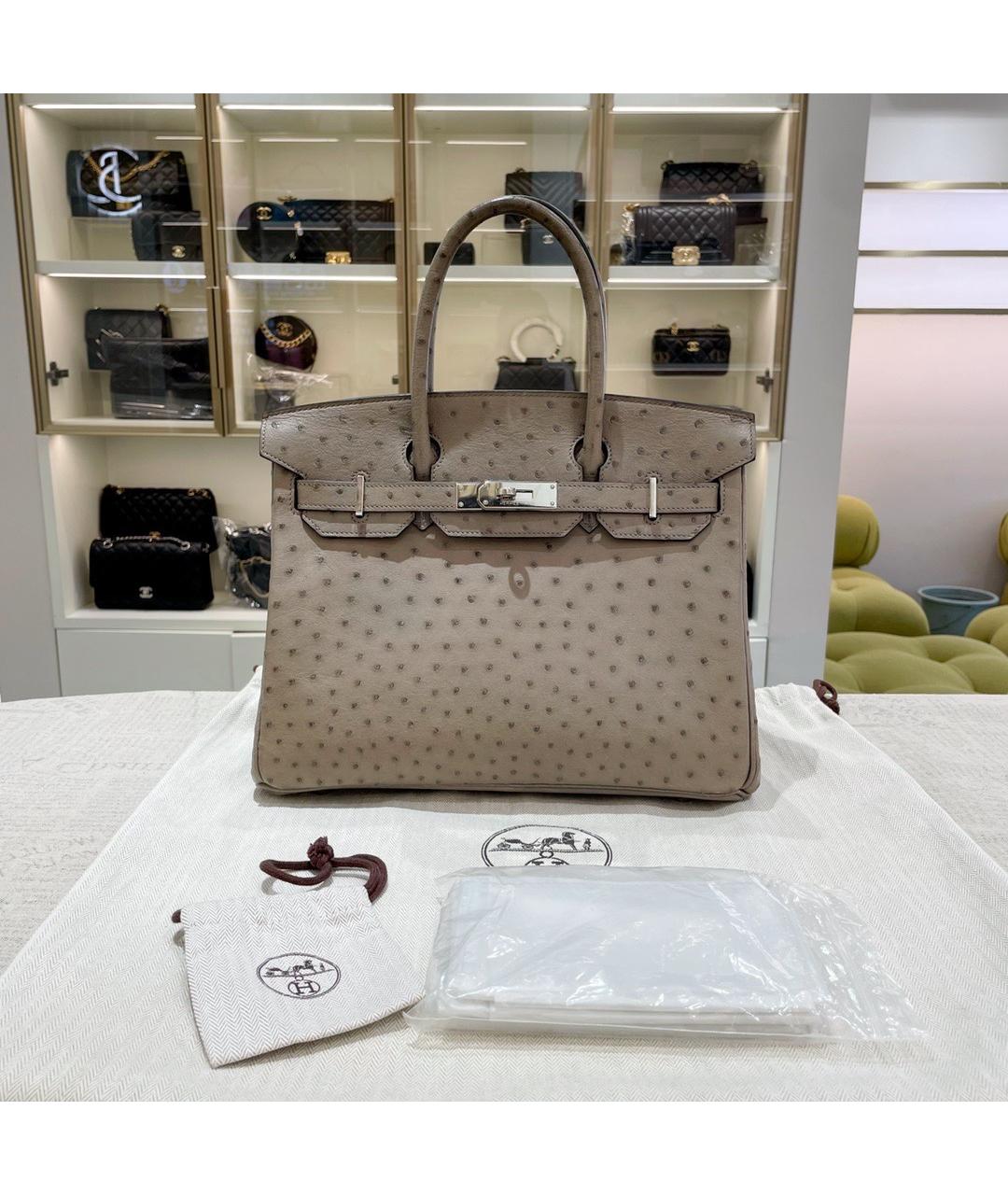 HERMES Серая сумка с короткими ручками из экзотической кожи, фото 7