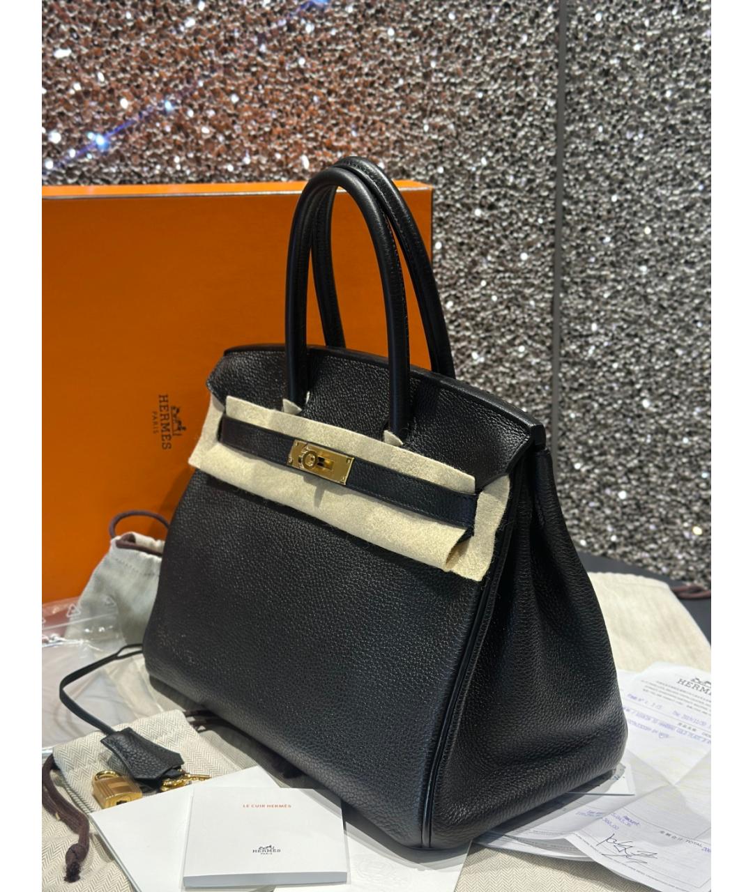 HERMES Черная кожаная сумка с короткими ручками, фото 5