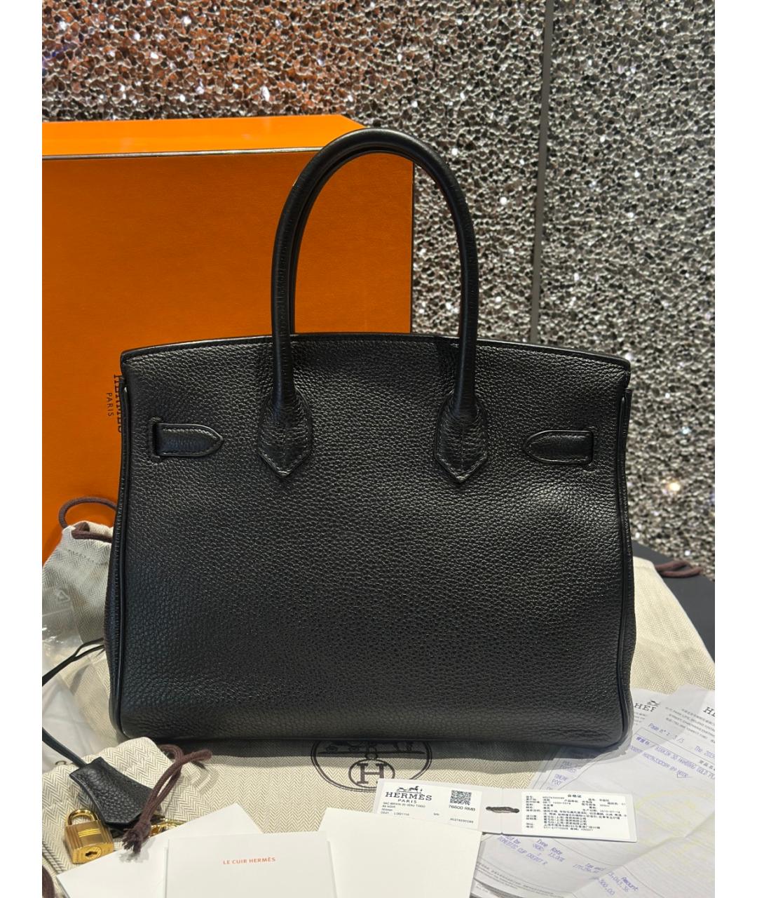 HERMES Черная кожаная сумка с короткими ручками, фото 2