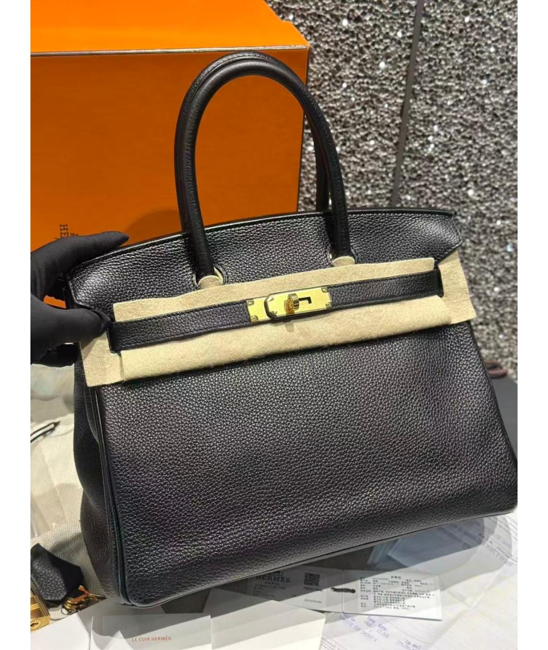 HERMES Черная кожаная сумка с короткими ручками, фото 4