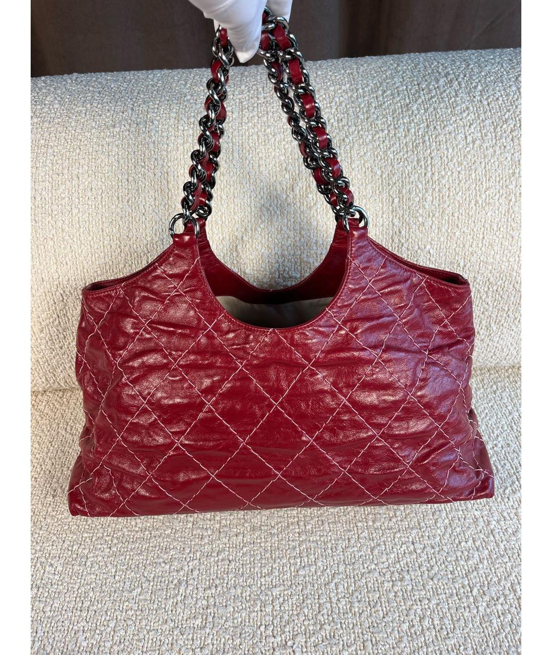 CHANEL Бордовая кожаная сумка тоут, фото 3