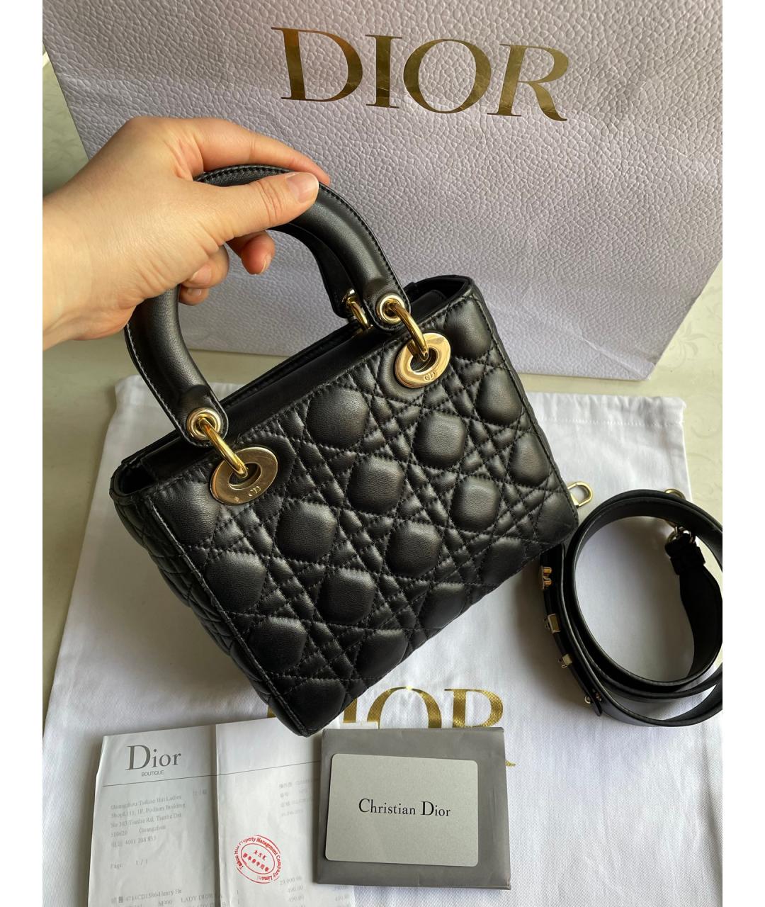 CHRISTIAN DIOR Черная кожаная сумка тоут, фото 3