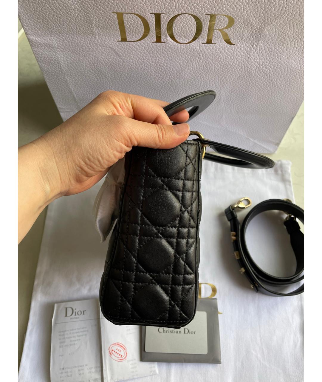 CHRISTIAN DIOR Черная кожаная сумка тоут, фото 4