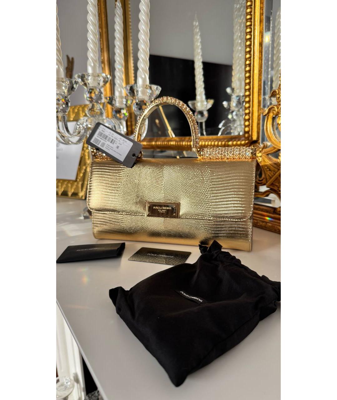 DOLCE&GABBANA Золотая кожаная сумка с короткими ручками, фото 4