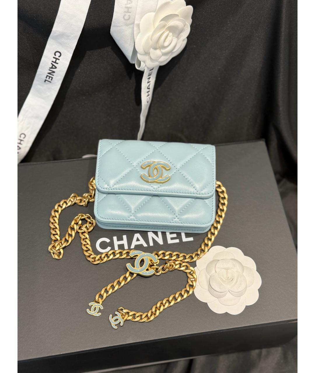 CHANEL Голубая кожаная сумка через плечо, фото 8