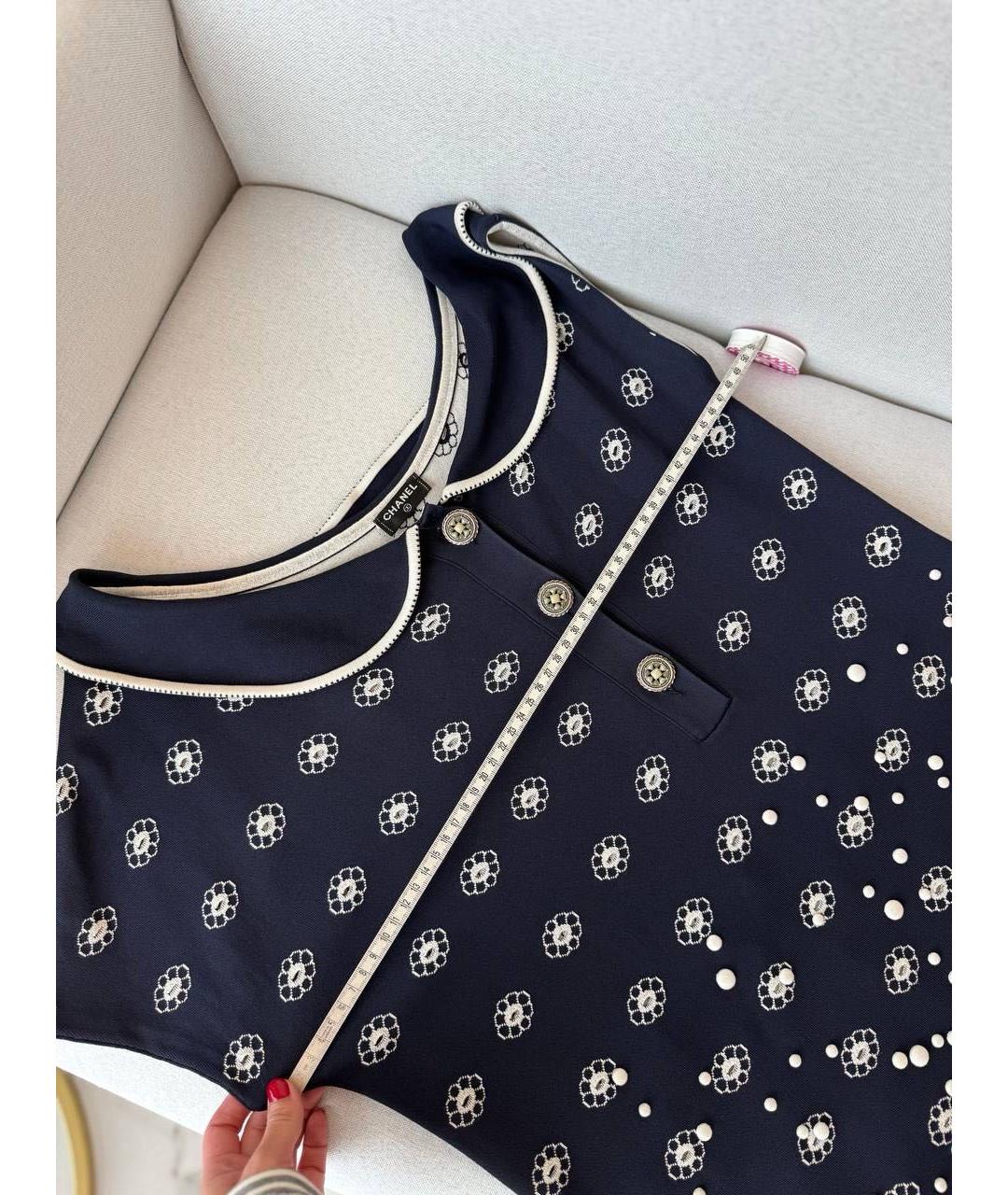 CHANEL Темно-синее вискозное повседневное платье, фото 5