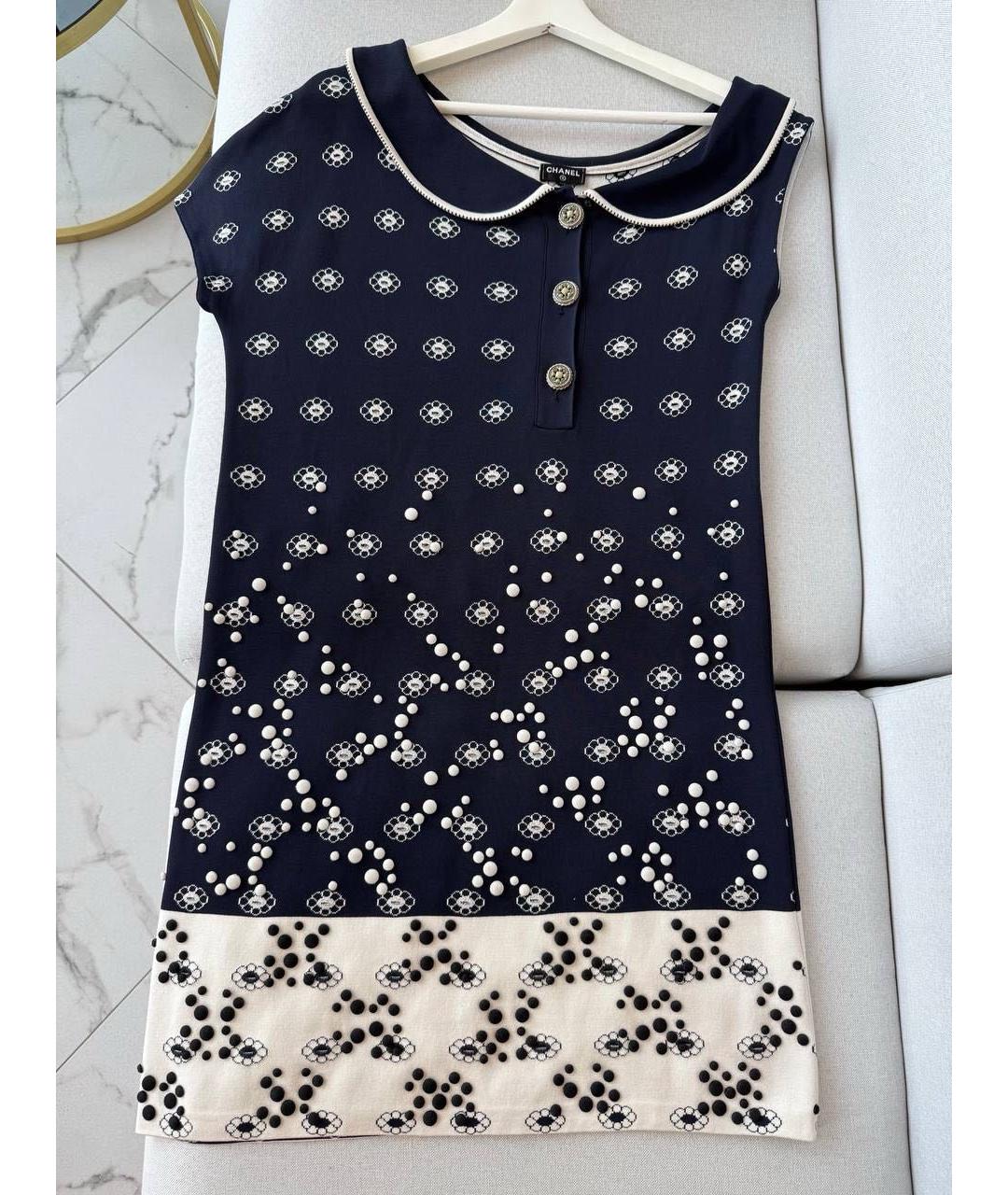 CHANEL Темно-синее вискозное повседневное платье, фото 2