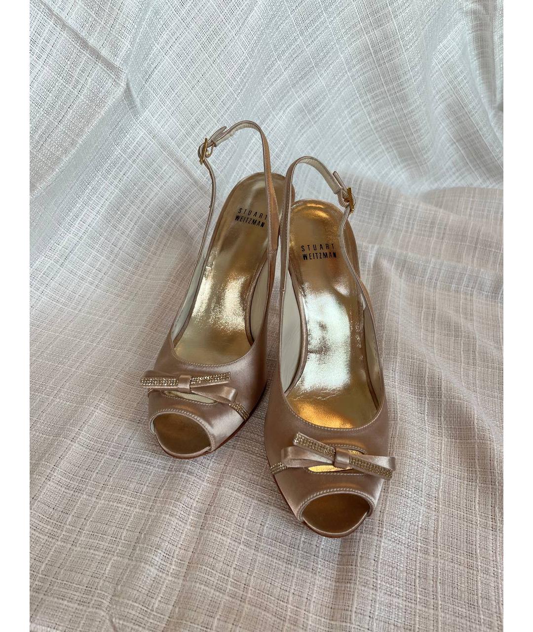 STUART WEITZMAN Золотые текстильные босоножки, фото 10