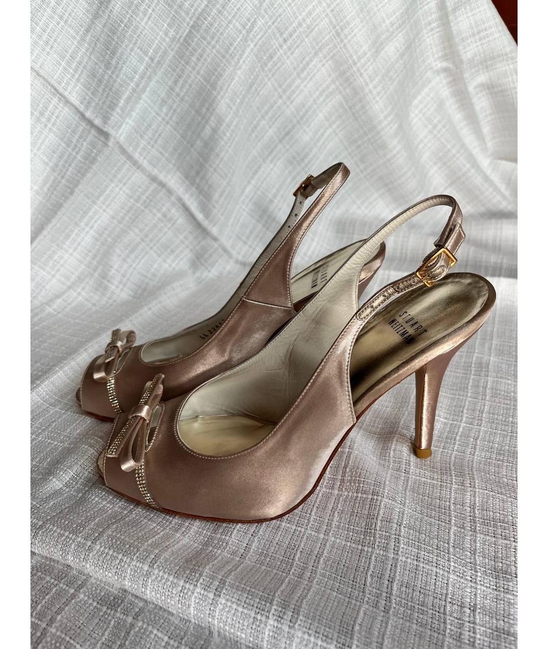 STUART WEITZMAN Золотые текстильные босоножки, фото 9
