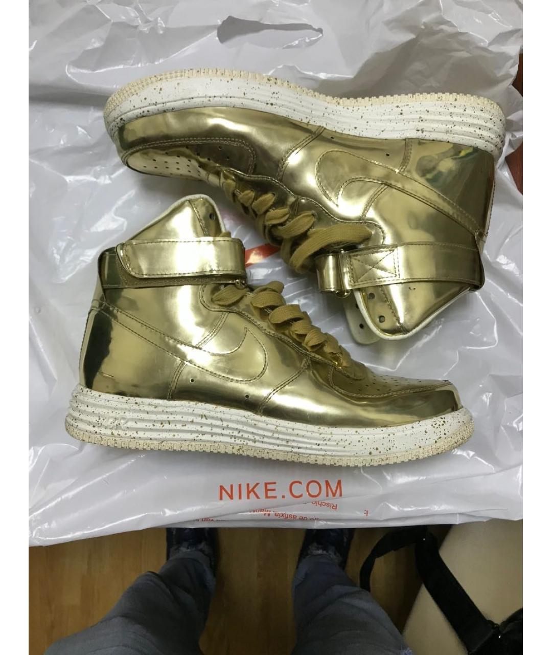 NIKE Золотые высокие кроссовки / кеды из лакированной кожи, фото 6