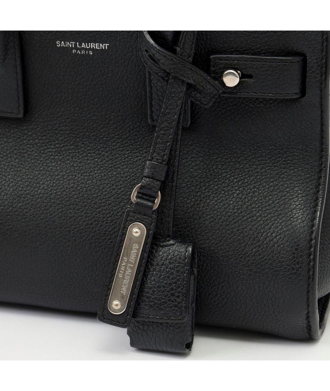 SAINT LAURENT Черная кожаная сумка с короткими ручками, фото 6