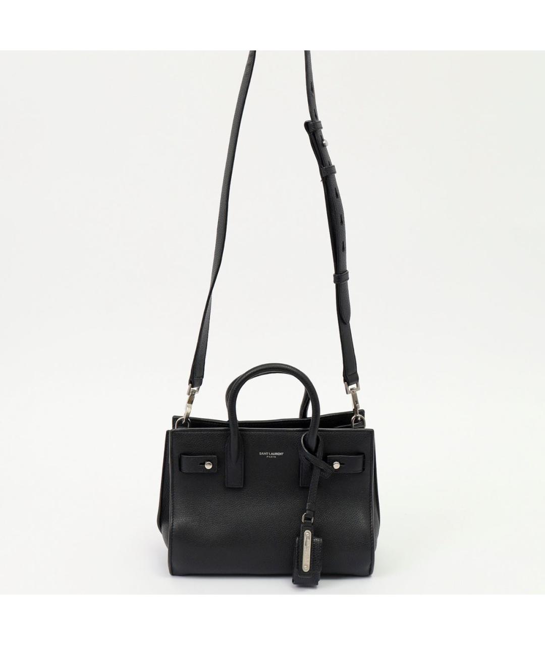 SAINT LAURENT Черная кожаная сумка с короткими ручками, фото 4