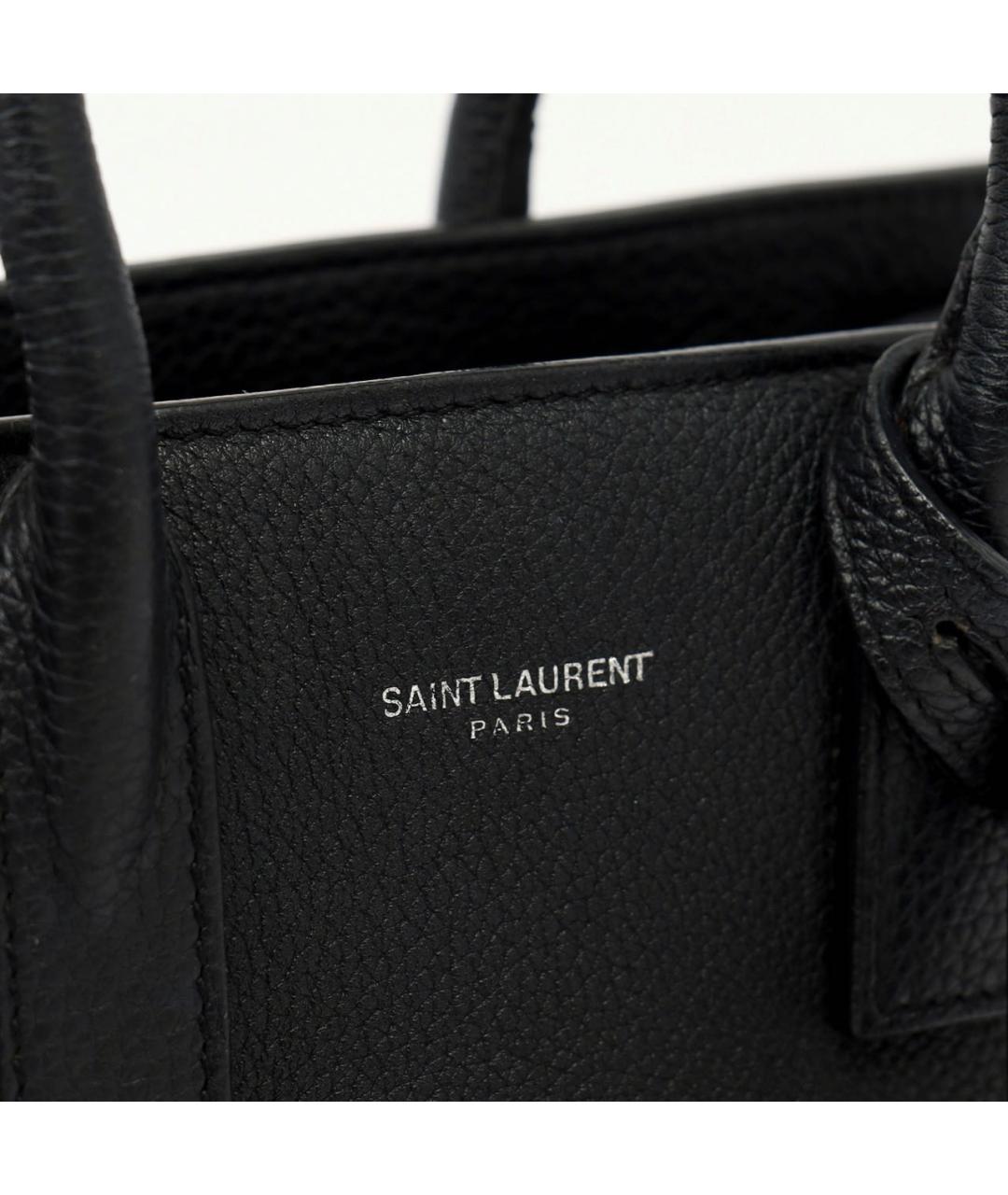 SAINT LAURENT Черная кожаная сумка с короткими ручками, фото 5