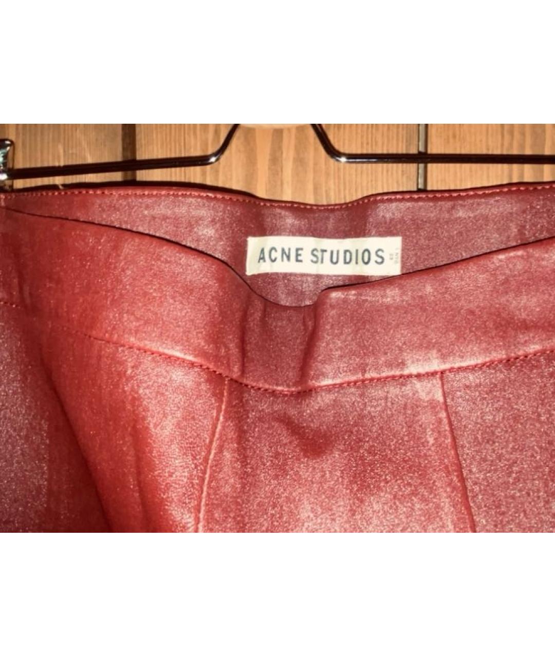ACNE STUDIOS Бордовые кожаные прямые брюки, фото 3