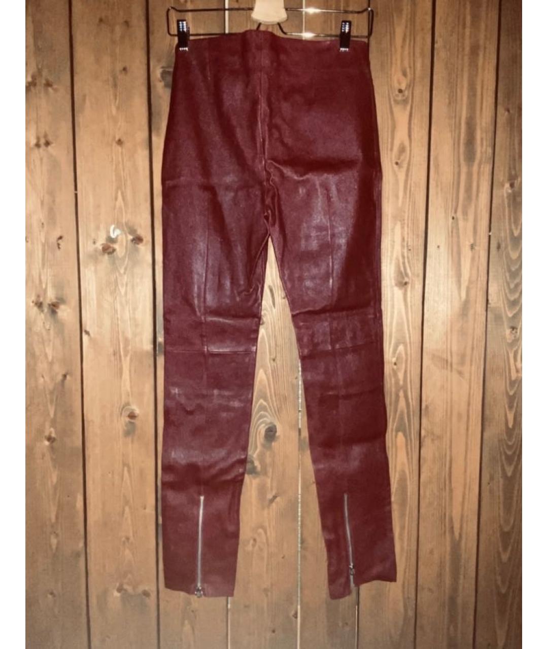ACNE STUDIOS Бордовые кожаные прямые брюки, фото 5