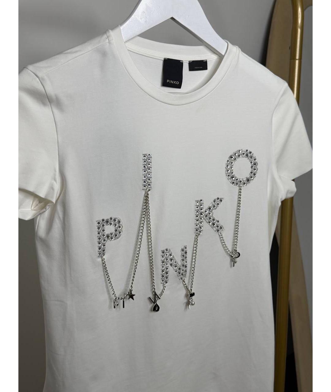 PINKO Белая хлопко-эластановая футболка, фото 4