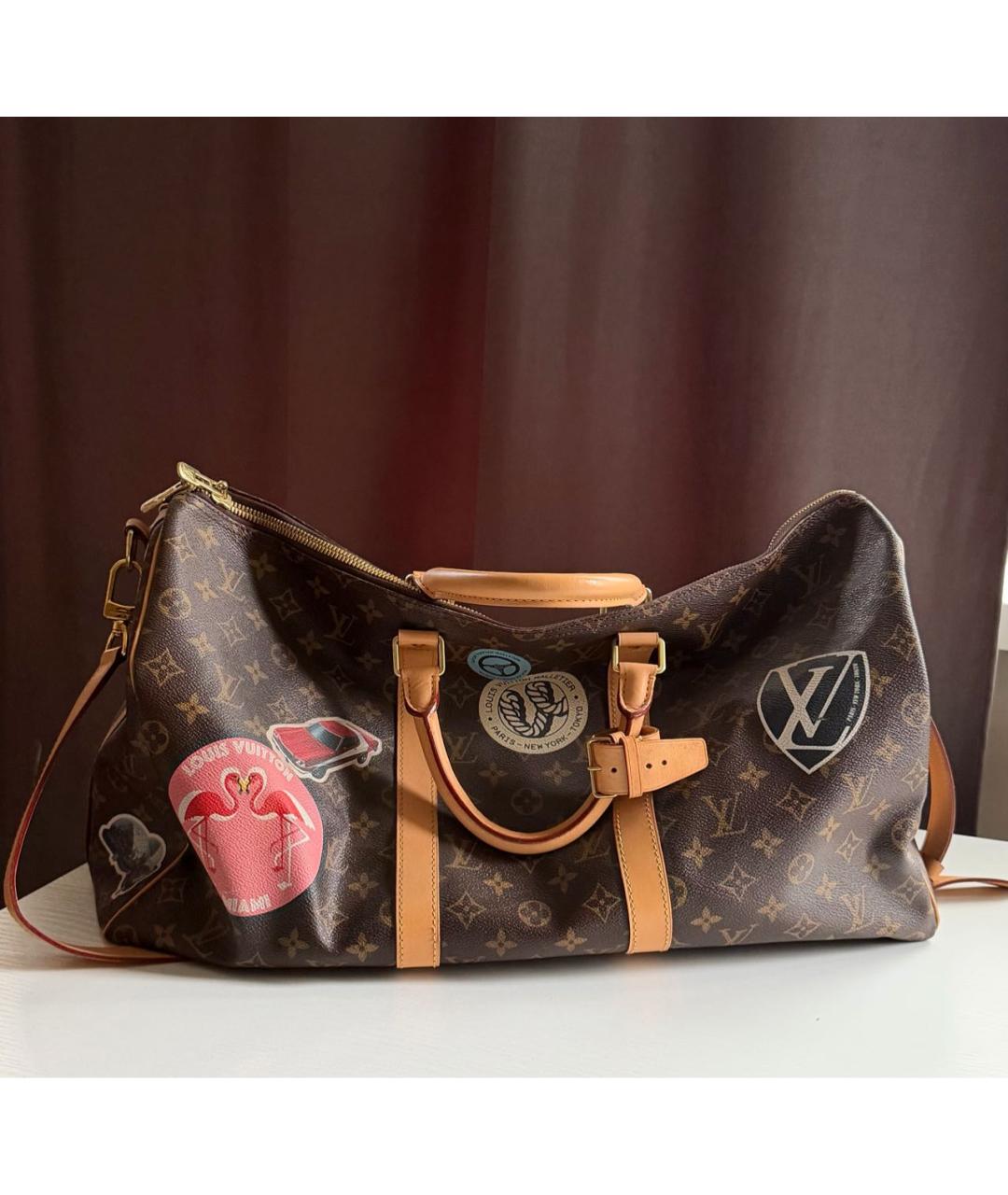 LOUIS VUITTON Коричневая канва дорожная/спортивная сумка, фото 9