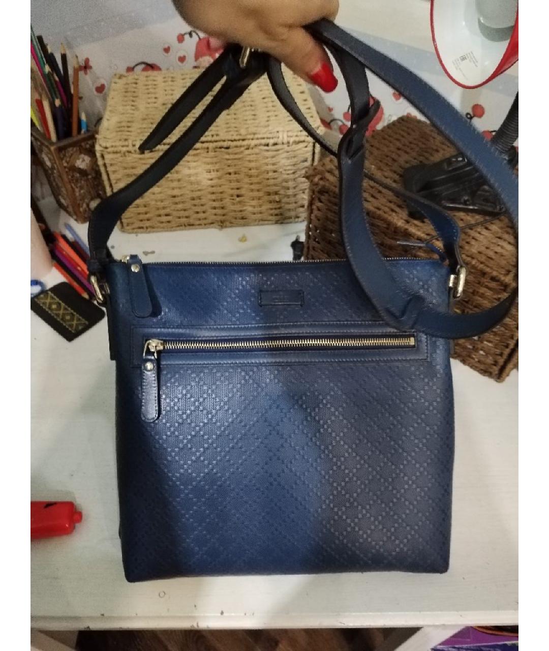 GUCCI Темно-синяя кожаная сумка на плечо, фото 7